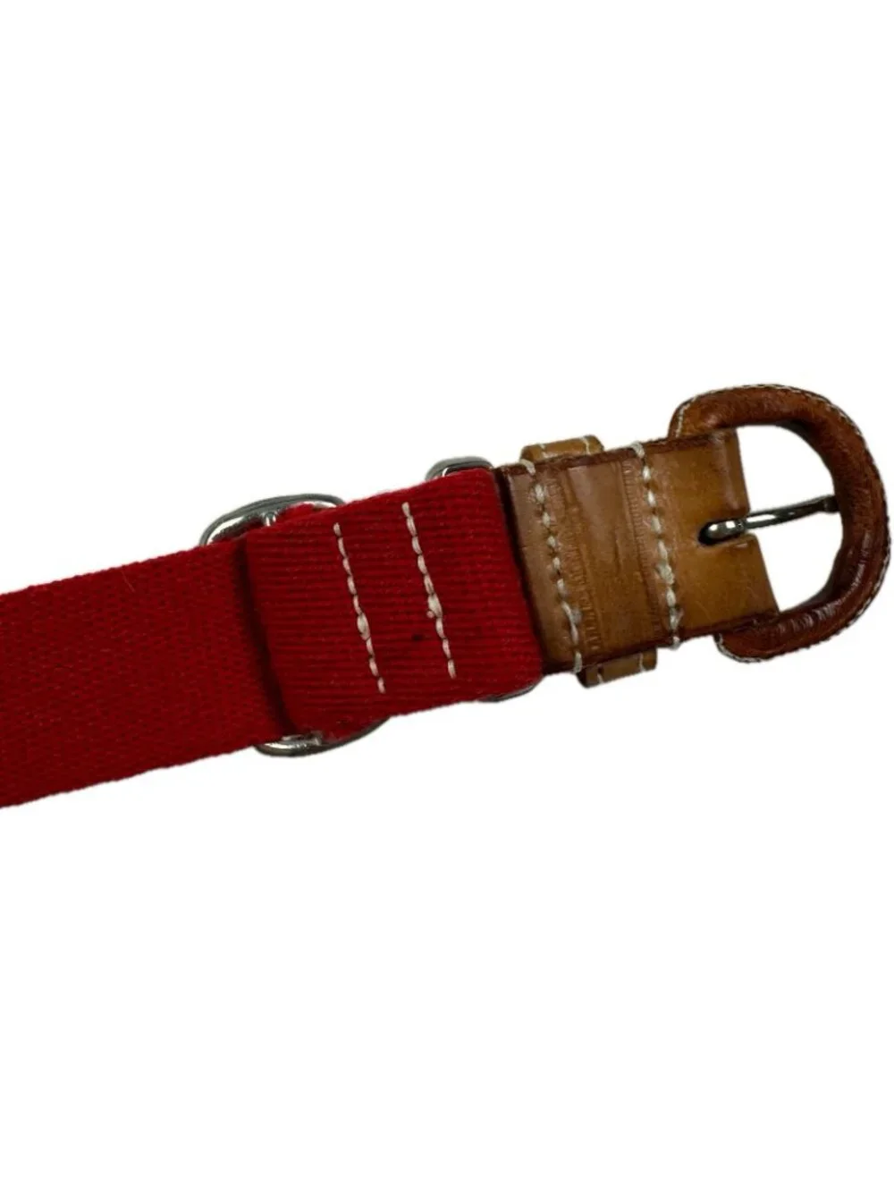 Polo Ralph Lauren Red Made in England Canvas with Leather Tabs Slim Belt 37 XL